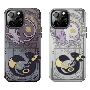 Espeon and Umbreon Pokemon Case for iPhone 17-7 Pro Max Plus & Samsung Galaxy S25-S21 Ultra Plus - Sun and Moon Celestial Art Deco Eeveelution Phone Cover Unisex