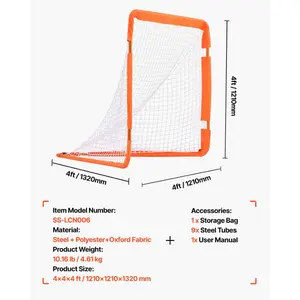 VEVOR Hockey and Lacrosse Goal Backstop, 12x9 ft Lacrosse Net with Extended Coverage, Quick Easy Setup Complete Accessories Training Net, Backyard Lacrosse Equipment, for Youth Adult (NET ONLY)