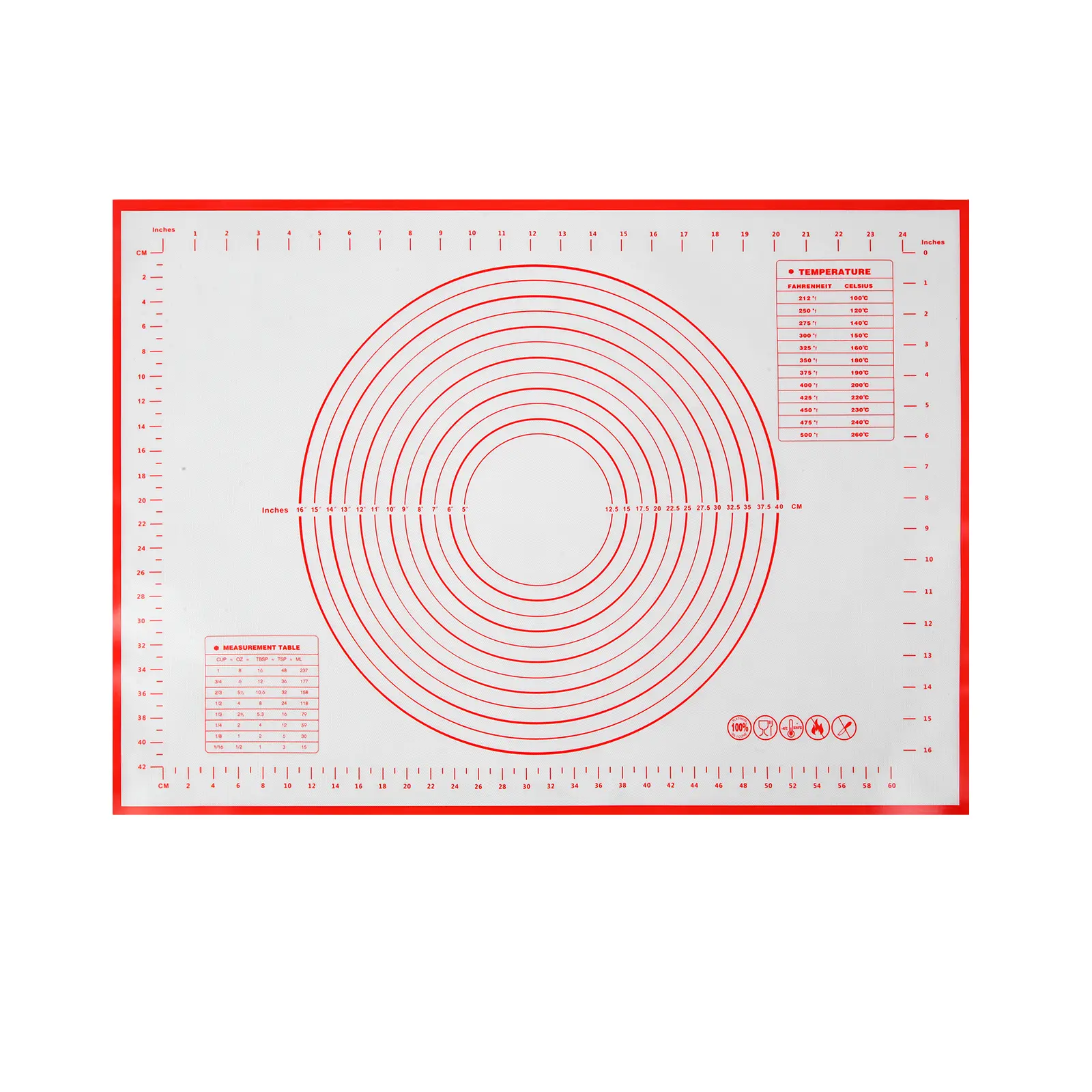 QUSEVOO 24"x16" Rectangular Extra Thick Non-Stick Silicone Baking Mat - Heat-Resistant Tray Tool with Rolling Pin Function, Baked PA Use, Deodorant, Parchment Paper Alternative, Easy-to-Clean, Safe, Durable, Oven-Safe, Reusable, Red Kitchen Bakeware, Kitc