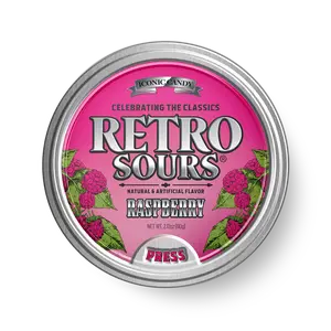 Retro Sour Tins - Hard Tangy Candy - Retro Sours Raspberry Hard Candy - 2.12oz, 1 Tin tiktok candy