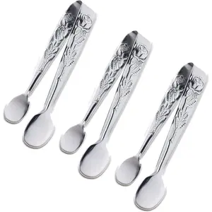 3 count Mini Serving Tongs, 4Inch Rose Stainless Steel Sugar Cube Tongs, Sliver Small Ice Tong for  and Coffee Party, Appetizers, Desserts by  ()