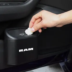 Car Trash Can Auto Storage Box, Rubbish Holder Bin Accessories for Dodge RAM Logo, Durable Car Organizer & Stylish Design
