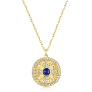 FANCIME "Lumen Star" Created Sapphire September Birthstone Sterling Silver Necklace