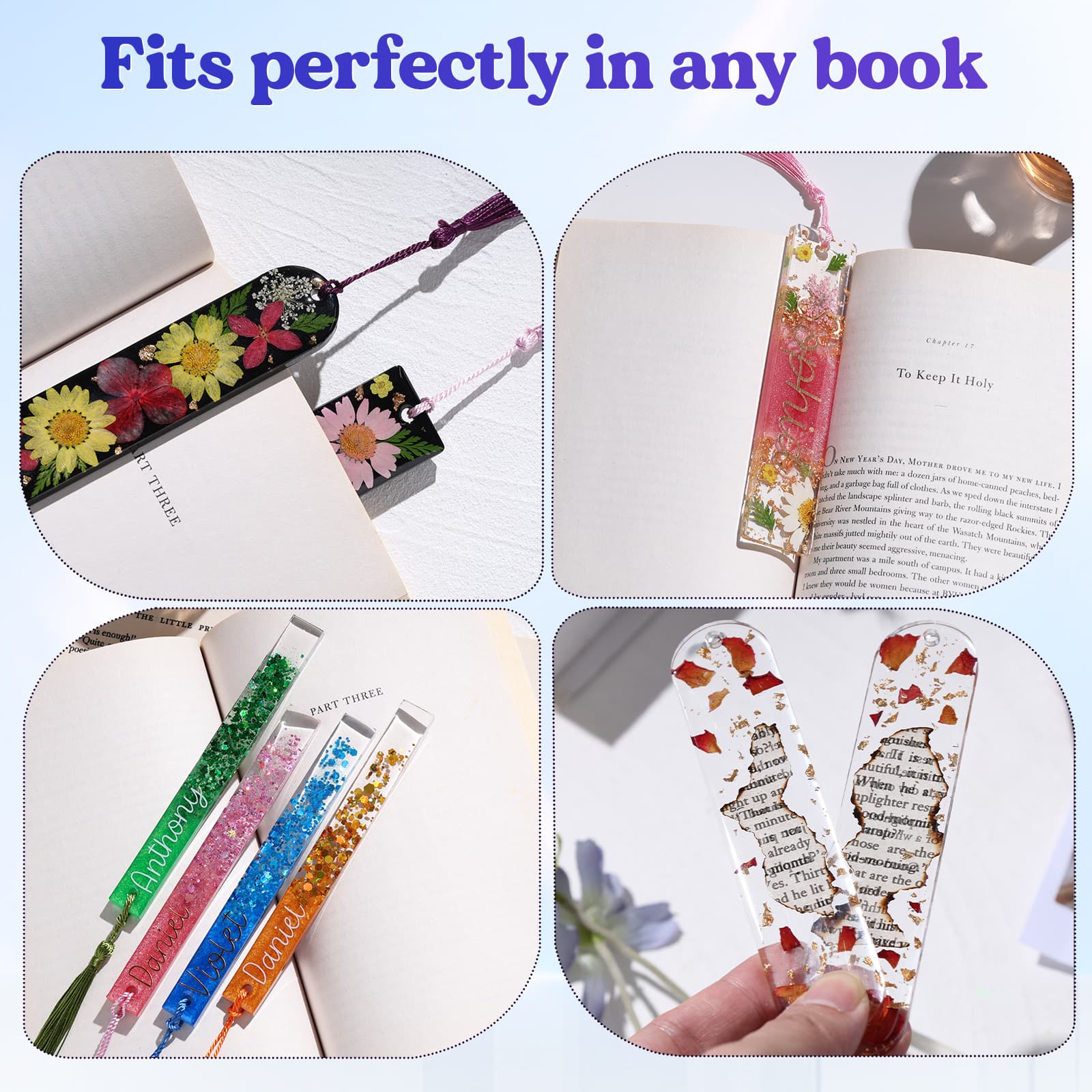 3-in-1 Silicone Bookmark Molds Set - 3 Shapes with 20Pcs Tassels for Epoxy Resin, Bookmark Resin Molds Silicone for DIY Handmade Bookmarks & Personalized Gifts - LET'S RESIN