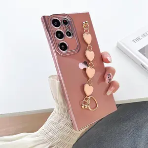 Side Electroplated Heart Phone Case Cover for Samsung Galaxy Smartphone S26Plus/S26Ultra/S25Plus/S25Ultra/S24Plus/S24Ultra/S23Plus/S23Ultra/S22Ultra/S21Ultra, Anti-Drop, High-End Design, Portable, Stylish Protection