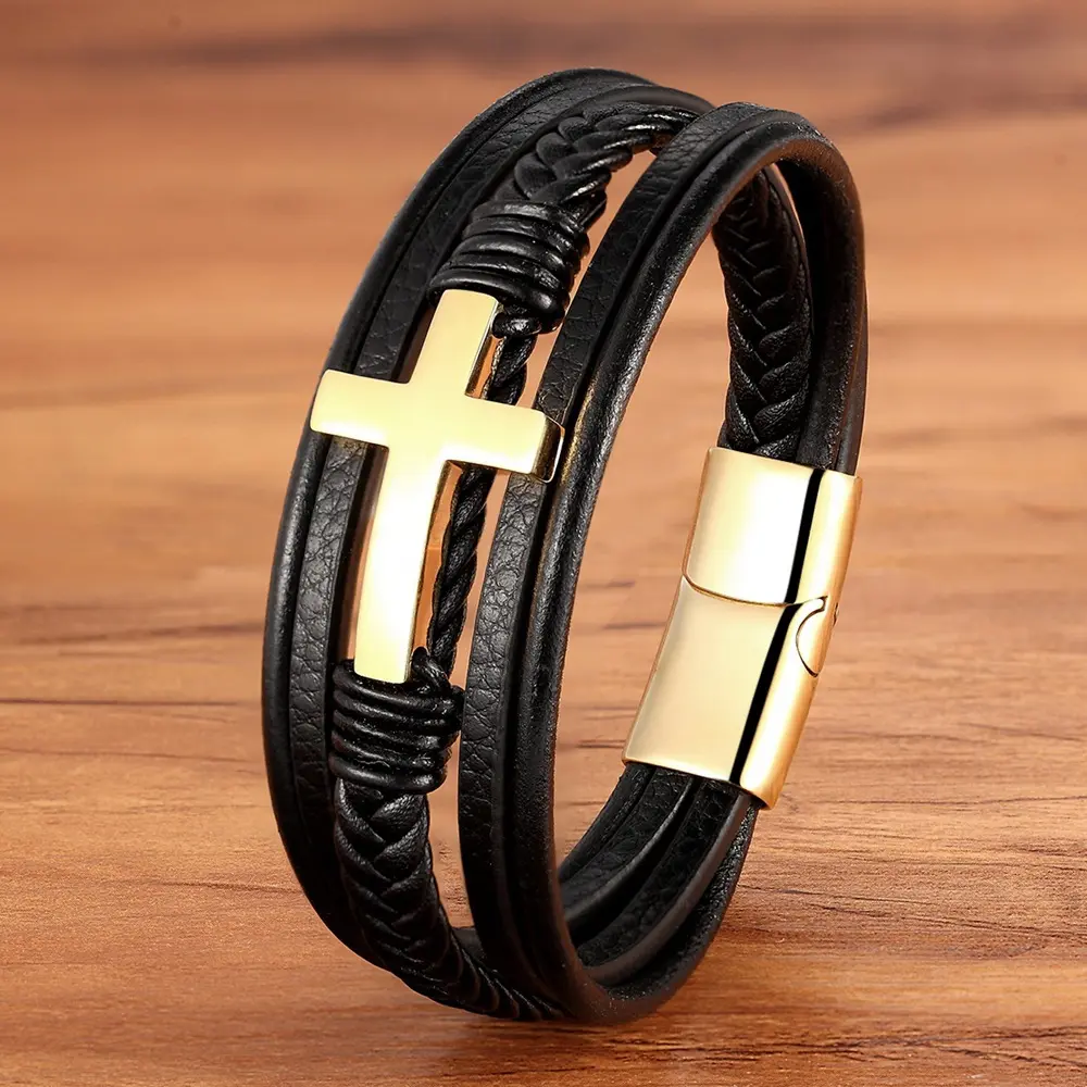 Gold buckle black leather