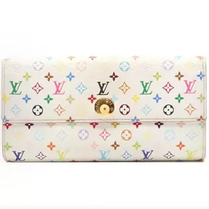 Pre-owned Louis Vuitton Monogram Multicolore White Canvas Fold Wallet Sarah Bifold Long Wallet Gold Tone Hardware