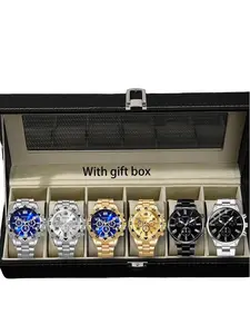6-piece/set men's set, wristwatch set, alloy strap and alloy case, business and casual style quartz watch set