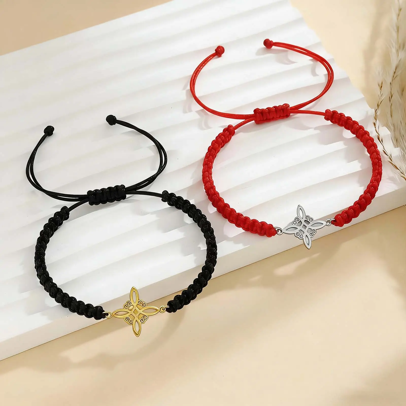 Unisex Braided Witch Knot Artificial Gemstone Bracelet - Adjustable Pull-On Elastic Fashion Braided Bracelet for Adults, Protective Daily Wear Jewelry, Braided Bracelets