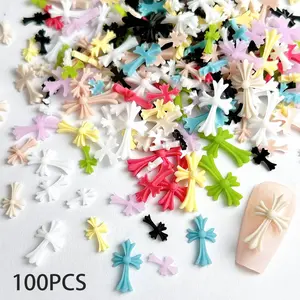 100PCS New Macaron Colored Resin Cross Series Nail Charms 3D Classic Jelly Colorful Cross Nail Art Decorations DIY Phone Case Hairpin Nail Materials