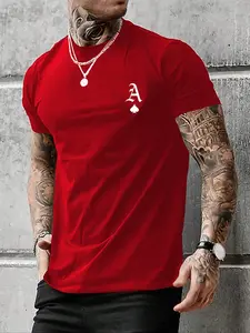 Men's Letter Print Round Neck Tee Summer Clothes, Regular Fit Casual Soft Comfy Short Sleeve T-shirt For Summer, Men's Top For Daily Wear