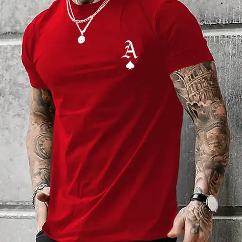 Men's Letter Print Round Neck Tee Summer Clothes, Regular Fit Casual Soft Comfy Short Sleeve T-shirt For Summer, Men's Top For Daily Wear, Casual Printed