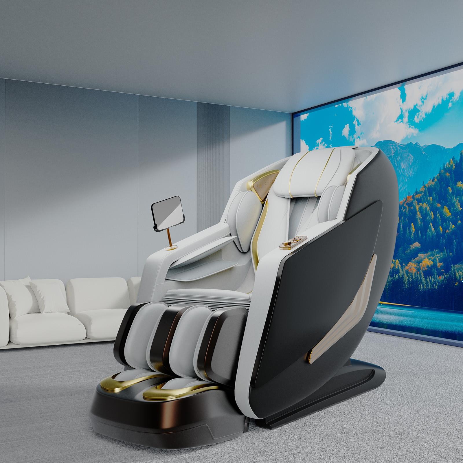 4D Full Body Massage Chair, Zero Gravity SL-Type Rail Shiatsu Massage Chair, with core heating function, body scanning function, deep yoga stretching, airbags, heating function, foot rollers, and high-end touchscreen. Bluetooth Gift