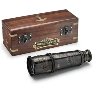 Handcrafted Brass Nautical Telescope in Wooden Box | to My Grandson Engraved Spyglass from Grandparents | Meaningful Graduation, Birthday, Christmas, Baptism Gift | Vintage Collectible