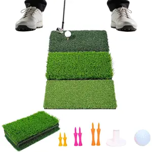 3-in-1 Golf Hitting Mat, Integrated Tri-Turf Golf Practice Mat Practice Outdoor & Indoor,Turf Golf Mat for Putting, Driving & Chipping,Portable Backyard Golf Trainer Mat