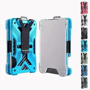 Multifunctional Men's Wallet Tactical Money Clip RFID Blocking Ultra-thin Aluminum Credit Card Holder with Transparent ID Card Slot for 15 Cards Minimalist Front Pocket Organizer