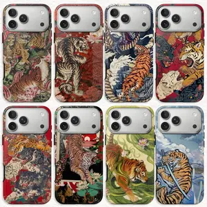 Vintage Chinese Tigers Phone Case, Cute Tiger Collage, Japanese Traditional Art Print Big Cat Case for iPhone 17 16 16E 15 14 13 12 11 Pro Max