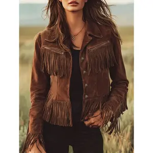 SORABOLWomen's Western Style Bohemian Fringe Faux Suede Jacket