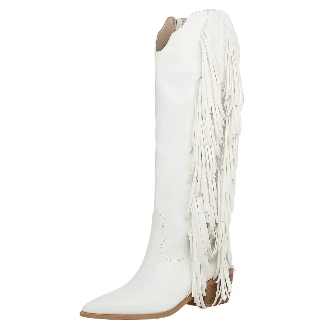Women's denim fringed boots, white fringed denim boots, high pointed knees, Western boots, women's boots above the knees, pointed toe leather western boots and thick long side zipper denim boots, summer shoes