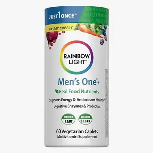 Rainbow Light Mens Multivitamin One + | 60 Caplets | Supports Energy & Antioxidant Health | with Real Food Nutrients, Digestive Enzymes & Probiotics