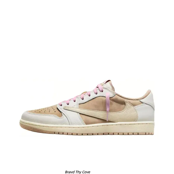 Off White Tan Contrast Low Top Skate Shoes Pink Accent Laces Vintage Gum Traction Sole Soft Full Leather Breathable Street Casual Sneakers Unisex