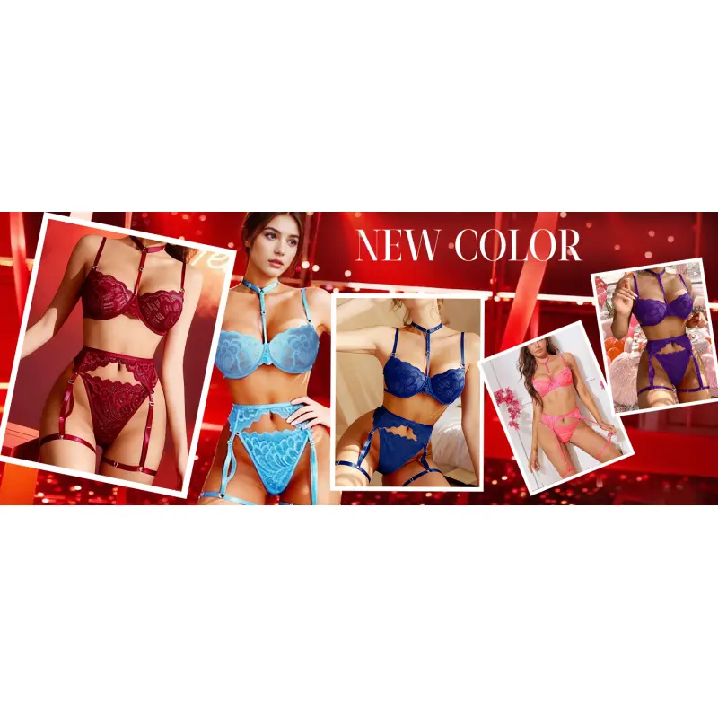 Sexy Choker Floral Lace Scallop Sheer Underwire Push Up Garter Belt Lingerie Set 3 Piece Sexy Choker Floral Lace Scallop Sheer Underwire Push Up Garter Belt Lingerie Set 3 Piece