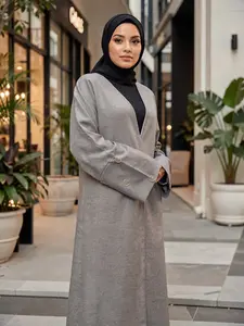 Women's Loose Casual Elegant Chic Long Sleeve Open Front Woven Embroidered Robe Coat, Stylish and Comfortable Embroidery Outerwear for Daily Wear, Modest Muslim Outfits, Muslim Women Gowns, Arabic Clothing, Maxi