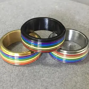 Black/Gold/Silver Rainbow Ring, LGBTQ+ Gay Pride