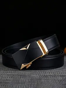 Golden and silver diagonal black base premium Durable alloy automatic buckle belt, unisex business casual Pu leather belt suitable for daily commuting, meetings, travel, ball parties, and over 20 other occasions, ideal as a gift.