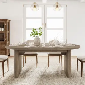 Modern Farmhouse Oval Dining Table for 6-8 – 70.8 Inch – Large, Space-Saving Design – Sturdy Wooden Base – Perfect for Kitchen, Living Room –Classic Gray/Natural/Black