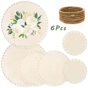 Wooden Basket Base, 6pcs Round Wooden Baskets Base, DIY Crochet Basket Making Supplies for Home Living Room Decor, Home Organizers