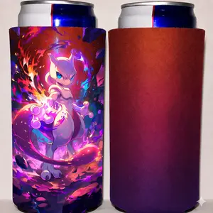 Mewtwo Slim Can Cooler, Psychic Anime Koozie, Gamer Drink Sleeve, Cool Beverage Holder Gift