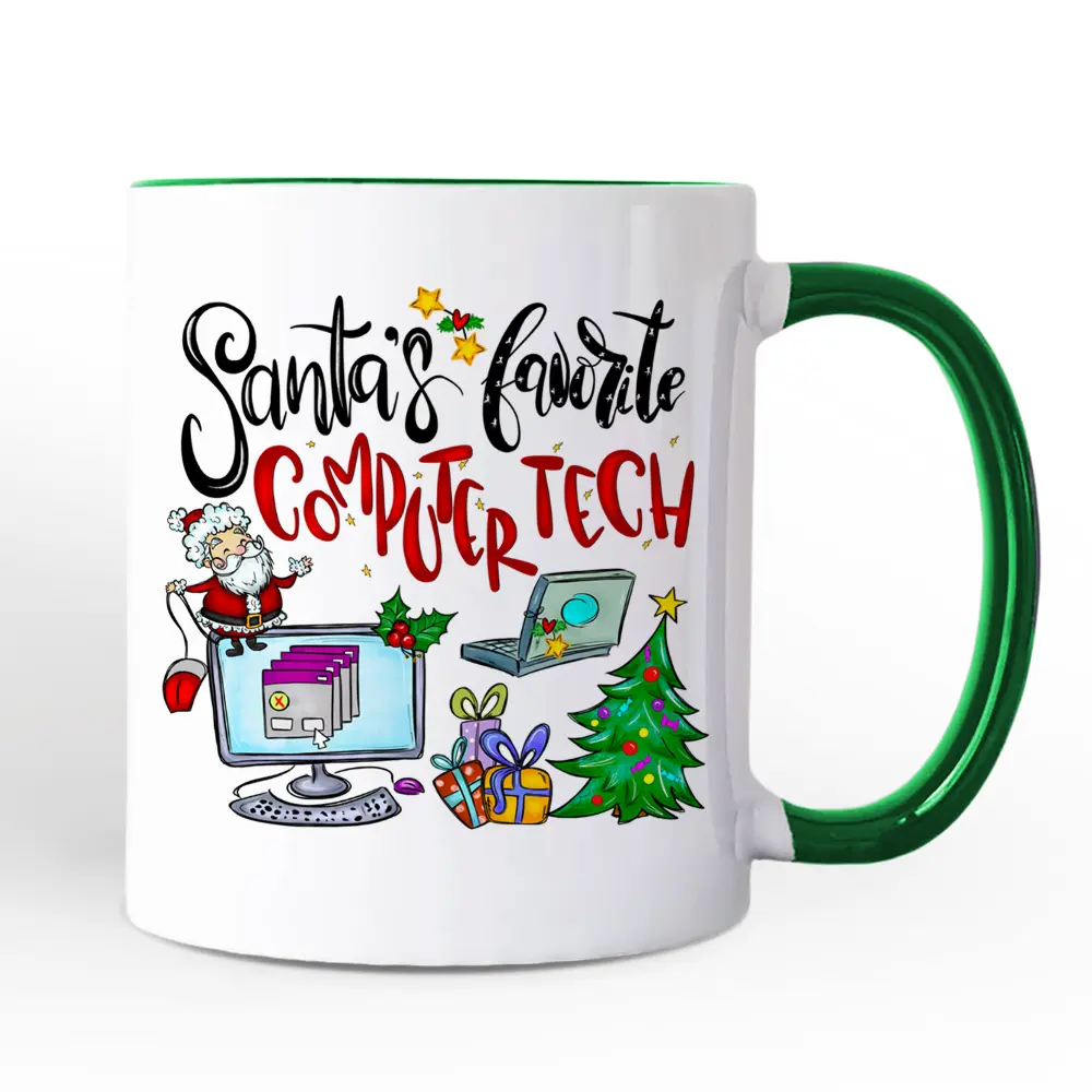 Santa's Favorite Computer Tech Personalized Mug, Technology Christmas Gift with Custom Name