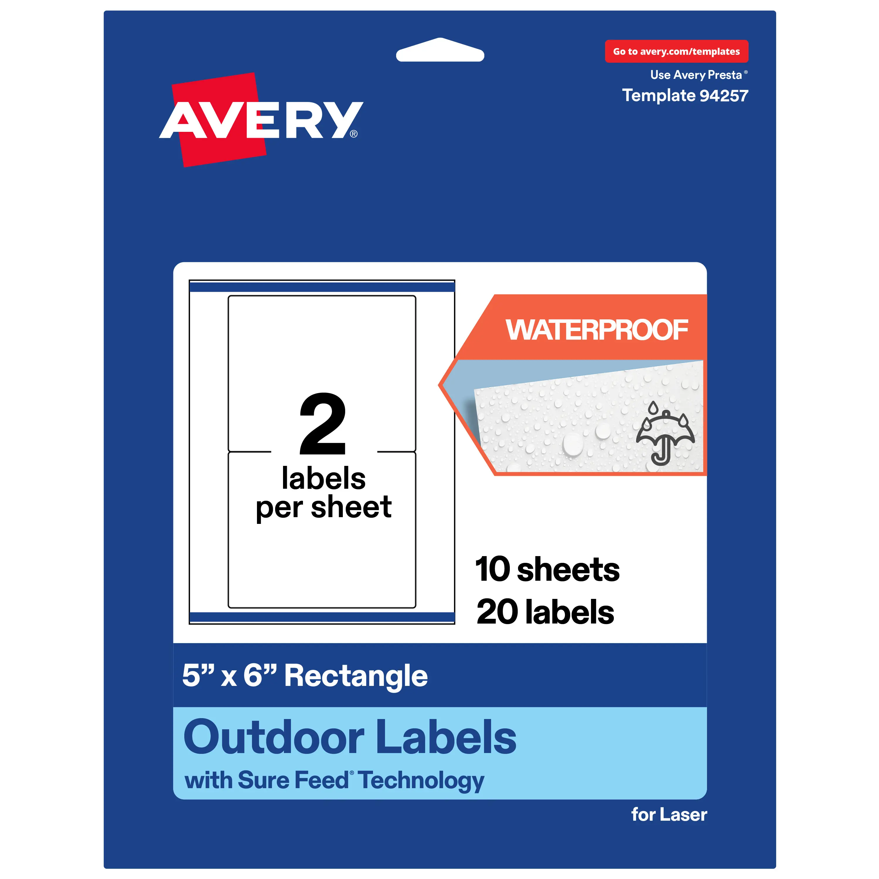 Avery Outdoor Waterproof Labels, 5" x 6" Rectangle