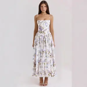 2026 New arrivals European and American style elegant and gentle slim-fit floral strap fairy dress for women