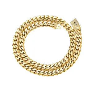 18 Karat Layered Real Gold-Filled Cuban Jewelry Set - Iced-Out Box Lock Necklace, Cuban Bracelet, Iced-Out Design #199