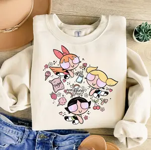 Powerpuff Girls Nostalgia Cosy Sweatshirt , Graphic Gym Shirt, Pump Cover Gym Sweatshirt, Gym Shirt Women, For Men, Ful Size