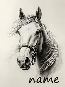 1Pc Lightweight Flannel Horse Blanket - Soft, Cozy, And Durable Polyester Bedding For Sofa, Bed, Travel, Camping, Living Room, Office, And Chair - Elegant Black & White Horse Design With "Name" Placeholder, Perfect For Home Decor, Travel Blanket |   Elega
