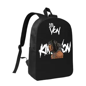 Men's Casual King Von Print Backpack for School Fashionable Polyester Printed Backpack Simple and Elegant for Teenager with Red Graphic Design