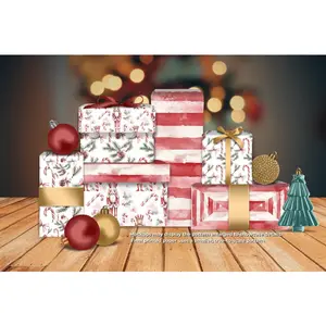 Christmas Wrapping Paper Trio: Nutcracker, Candy Cane, Watercolor Stripe