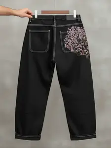 Men's New Washed Loose Denim Jeans, Barrel Jeans, Fashionable Embroidered Casual Style, Versatile All-Season Wear, Comfortable & Stylish Design