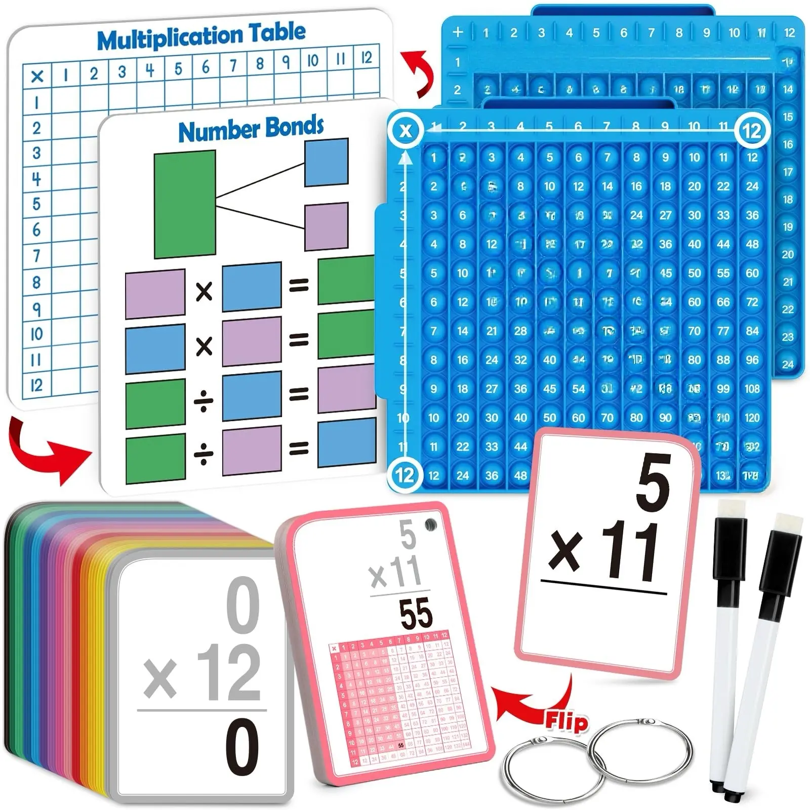 Multiplication Flash Cards + Math Board, Math Manipulatives Math Flash Cards, Math Games Time Table Chart Flashcards
