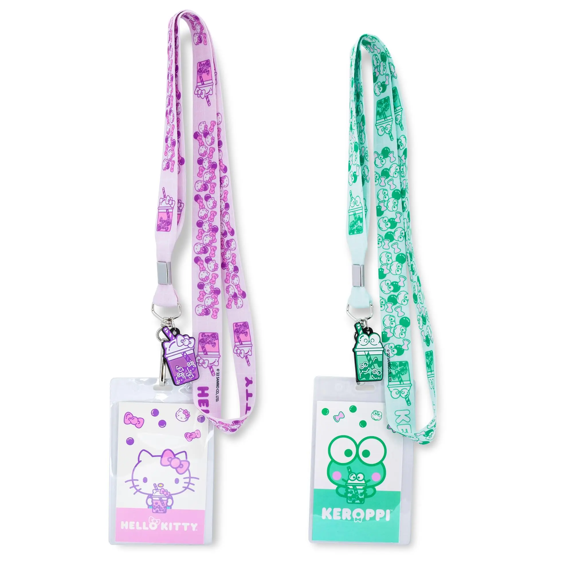 Sanrio Hello Kitty and Keroppi Boba Tea Lanyards With Badge Holders | Set of 2 Sanrio Hello Kitty and Keroppi Boba Tea Lanyards With Badge Holders | Set of 2