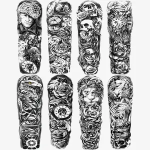 8 Temporary Arm Tattoo Stickers, Rose, Peony, Clock, Lion, Eagle, Snake & Skull Designs, Realistic for Men Women Arms Legs