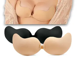 SUWAIS FASHION Self-Adhesive Bra - Strapless, Backless & Reusable - Silicone Adhesive Bra - Sticky Push-Up Bra - Sticky Padded Bra - 2 Pairs (Black & Bege)