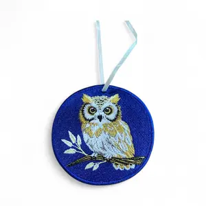 Owl Embroidery Hangable Ornament, Home Decor Hanging Accent