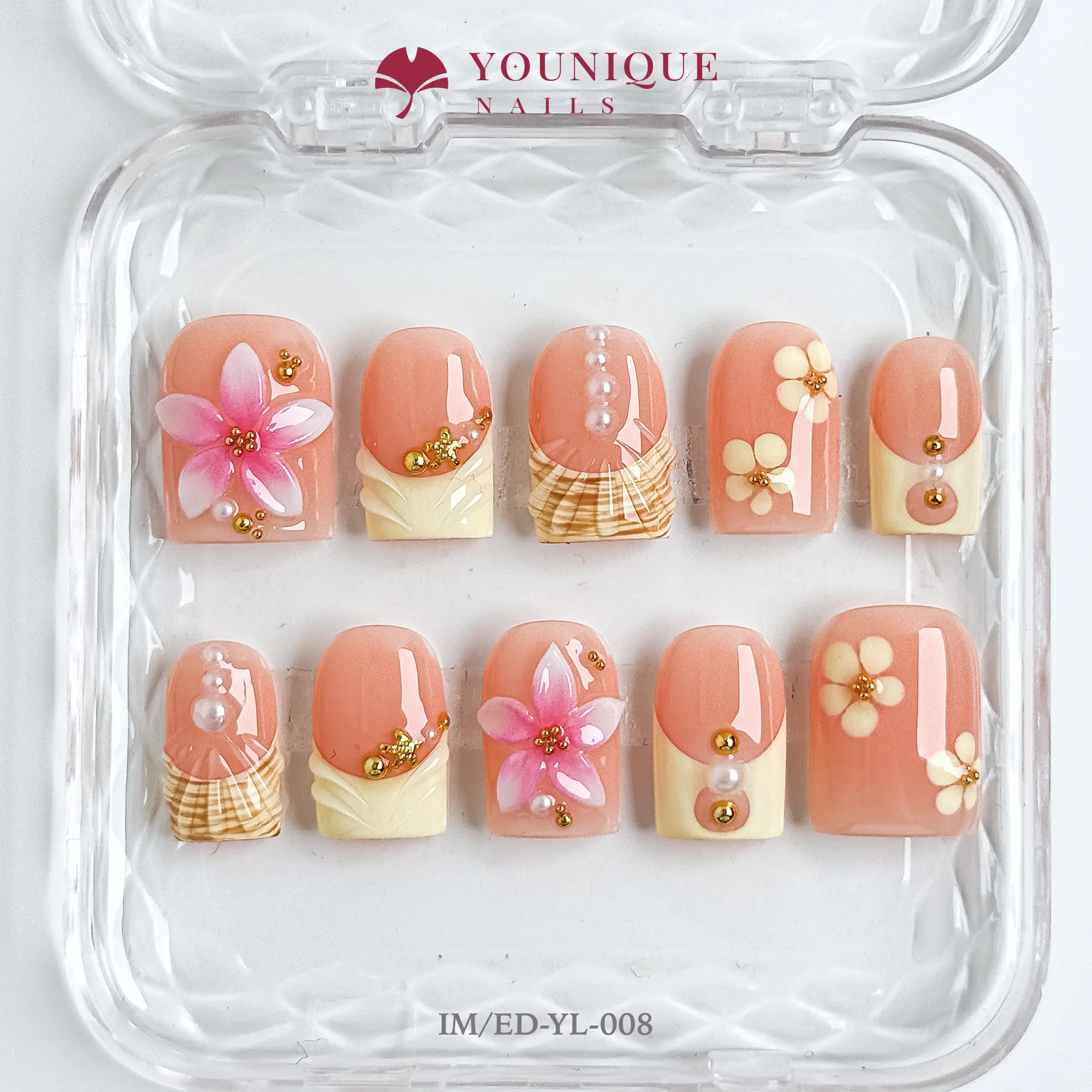 Younique Gel Acrylic Press-On Nails, 10PCS 100% Handmade Multi-Pack, Cute Glossy Luxury Reusable Artistic Nails, Firm Application, Custom Sizes