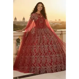 Burgundy And Gold Quinceanera Dress | Ball Gown by LK204