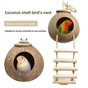Coconut Shell Grass Woven Bird Nest for Parakeet Parrot Lovebird Finch Breeding Outdoor Natural Material Pet Nest Supplies