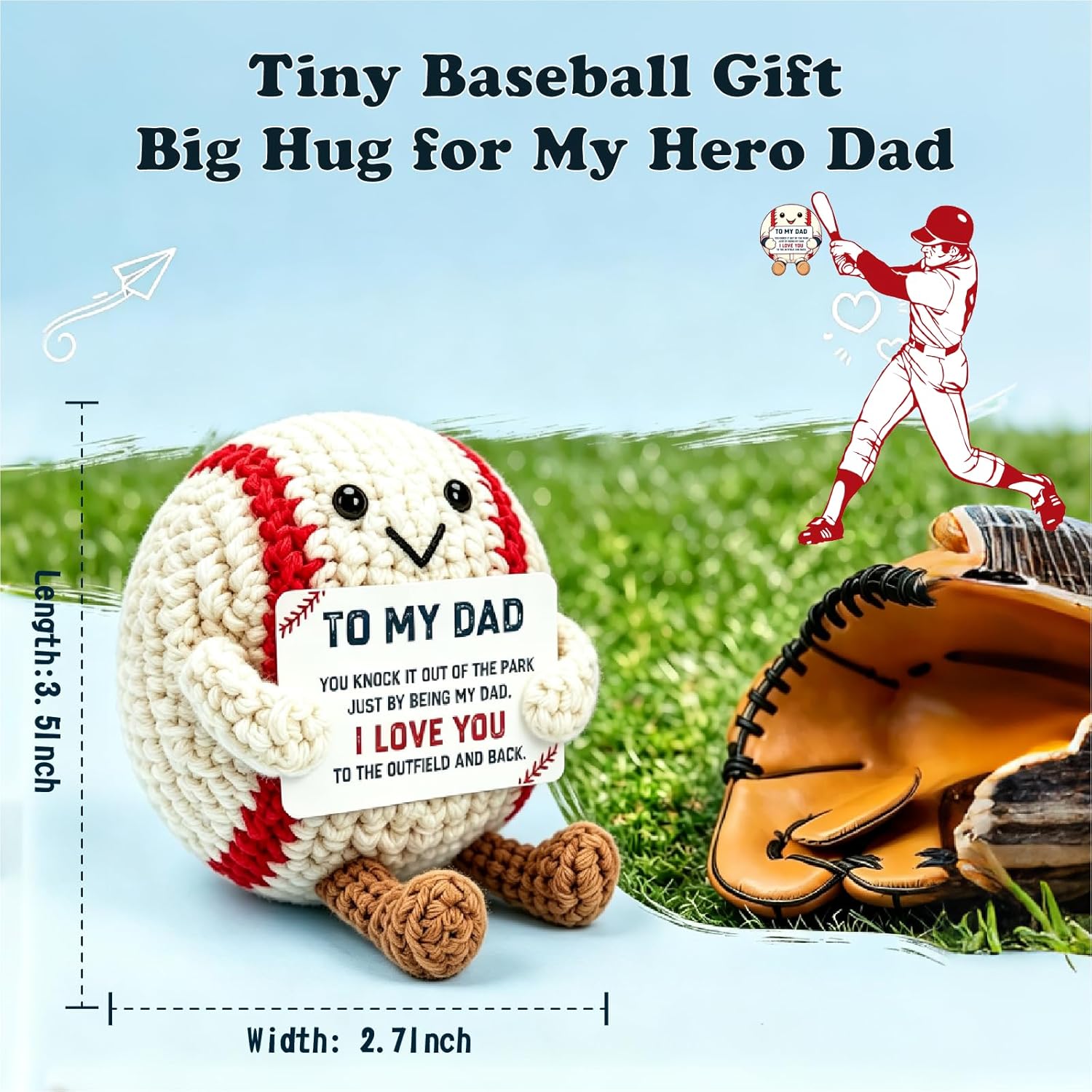 Funny Fathers Day Baseball Gifts Crochet for Dad from Daughter Son Wife Father's Day Birthday Gifts Card for Dad I Love You Papa Daddy Gift Idea for Men Crochet Baseball Decor Christmas